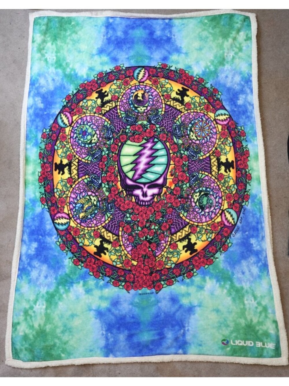 Grateful Dead Throw Blanket Tie Dye Mandala Sherpa Fleece Liquid Blue